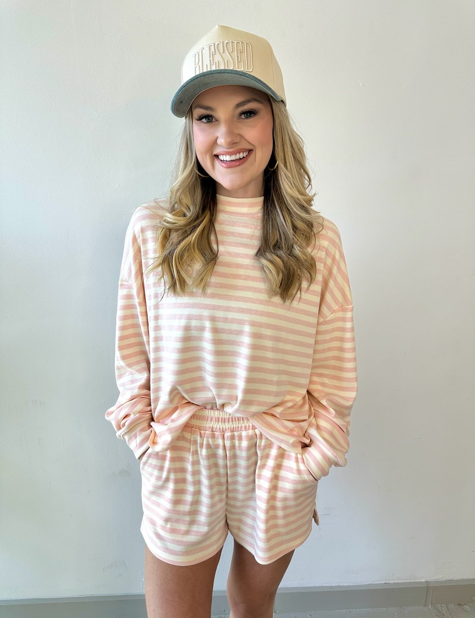 Oversized Stripe Top & Short Set - Pink