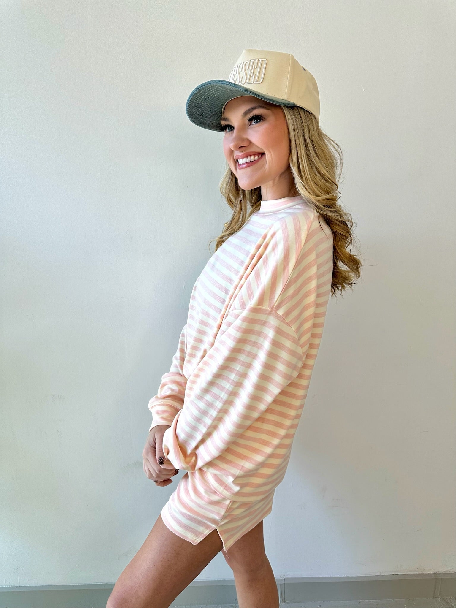 Oversized Stripe Top & Short Set - Pink