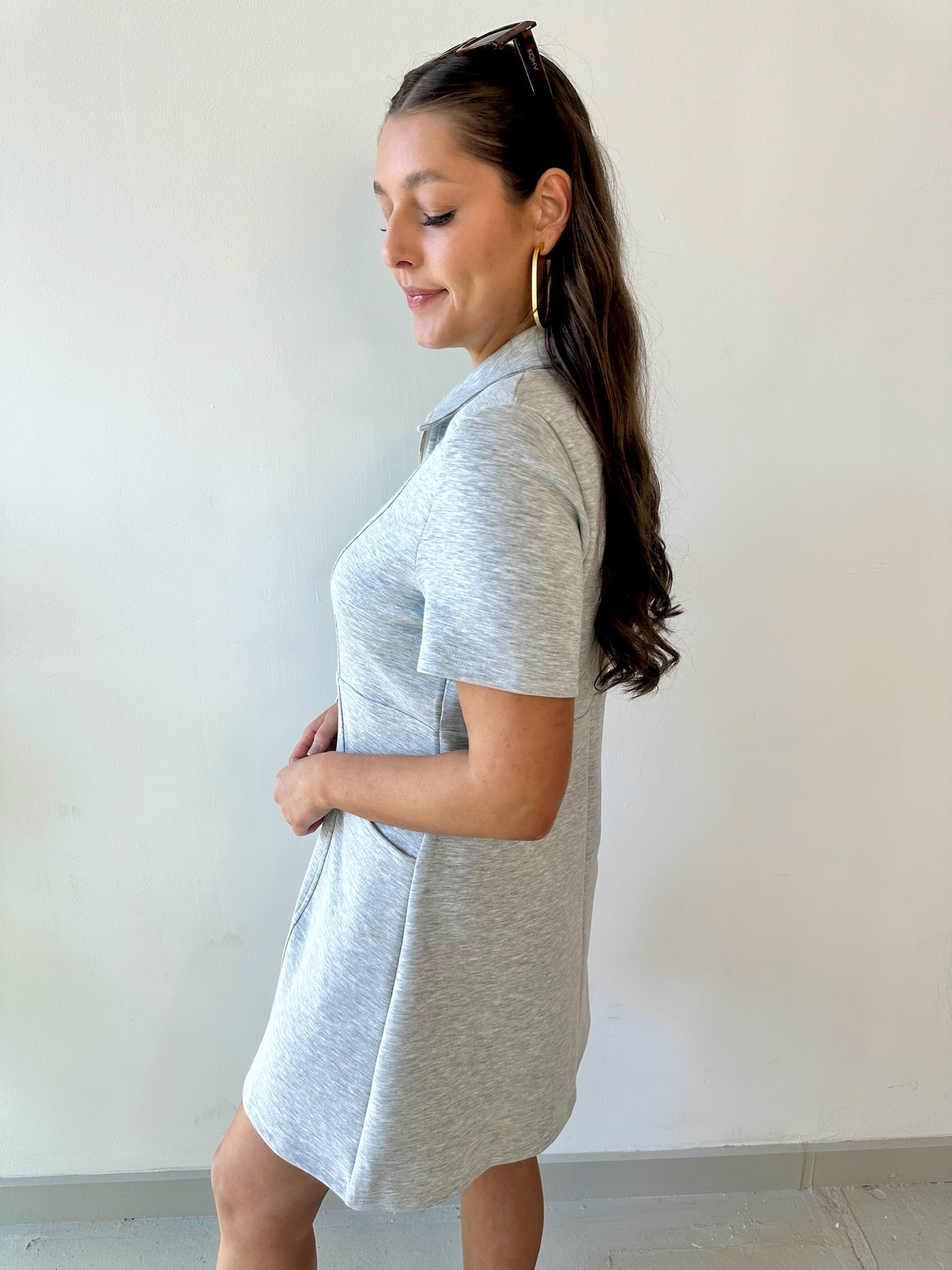 P. Cill Butter 3/4 Zip Dress - Heather Grey