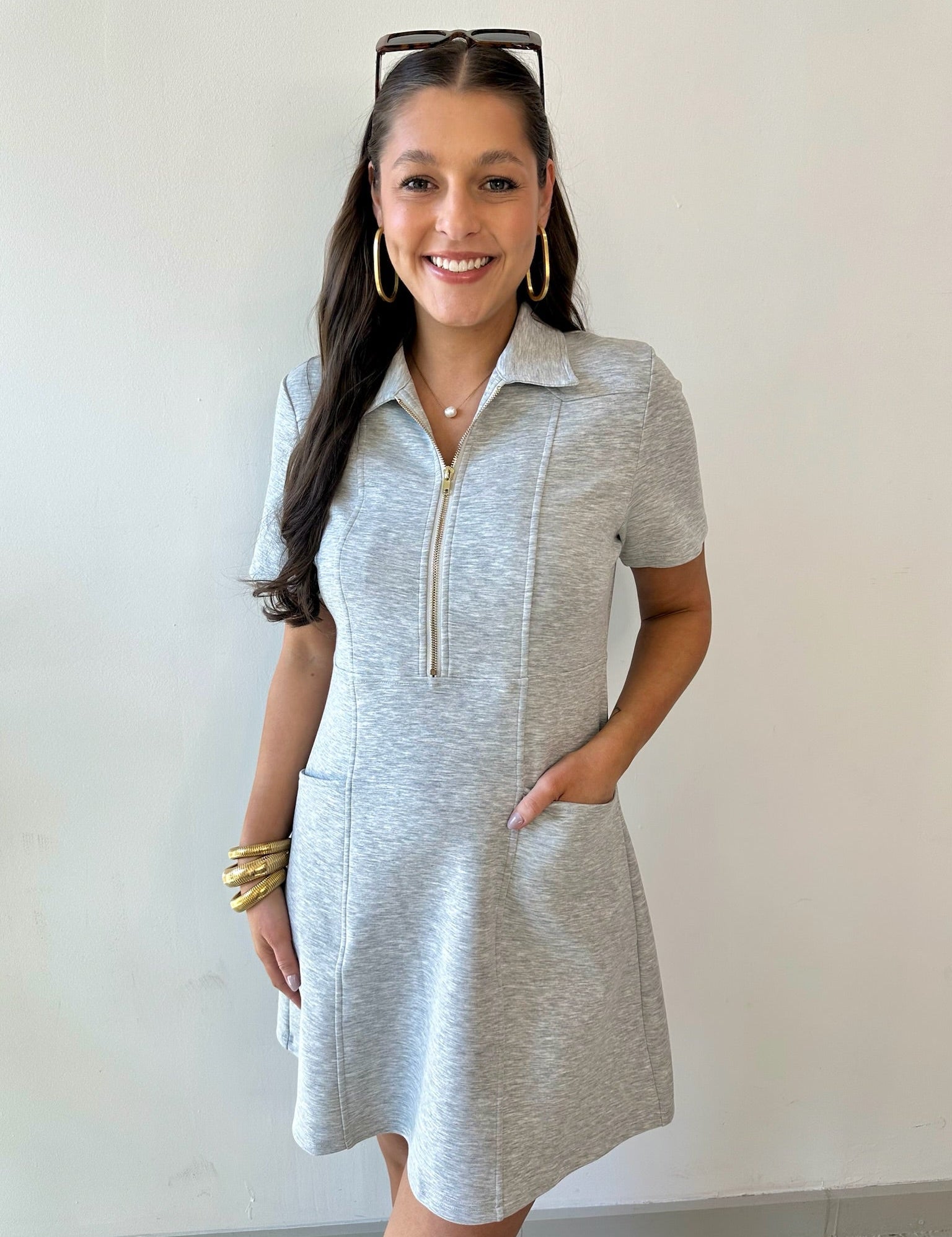 P. Cill Butter 3/4 Zip Dress - Heather Grey