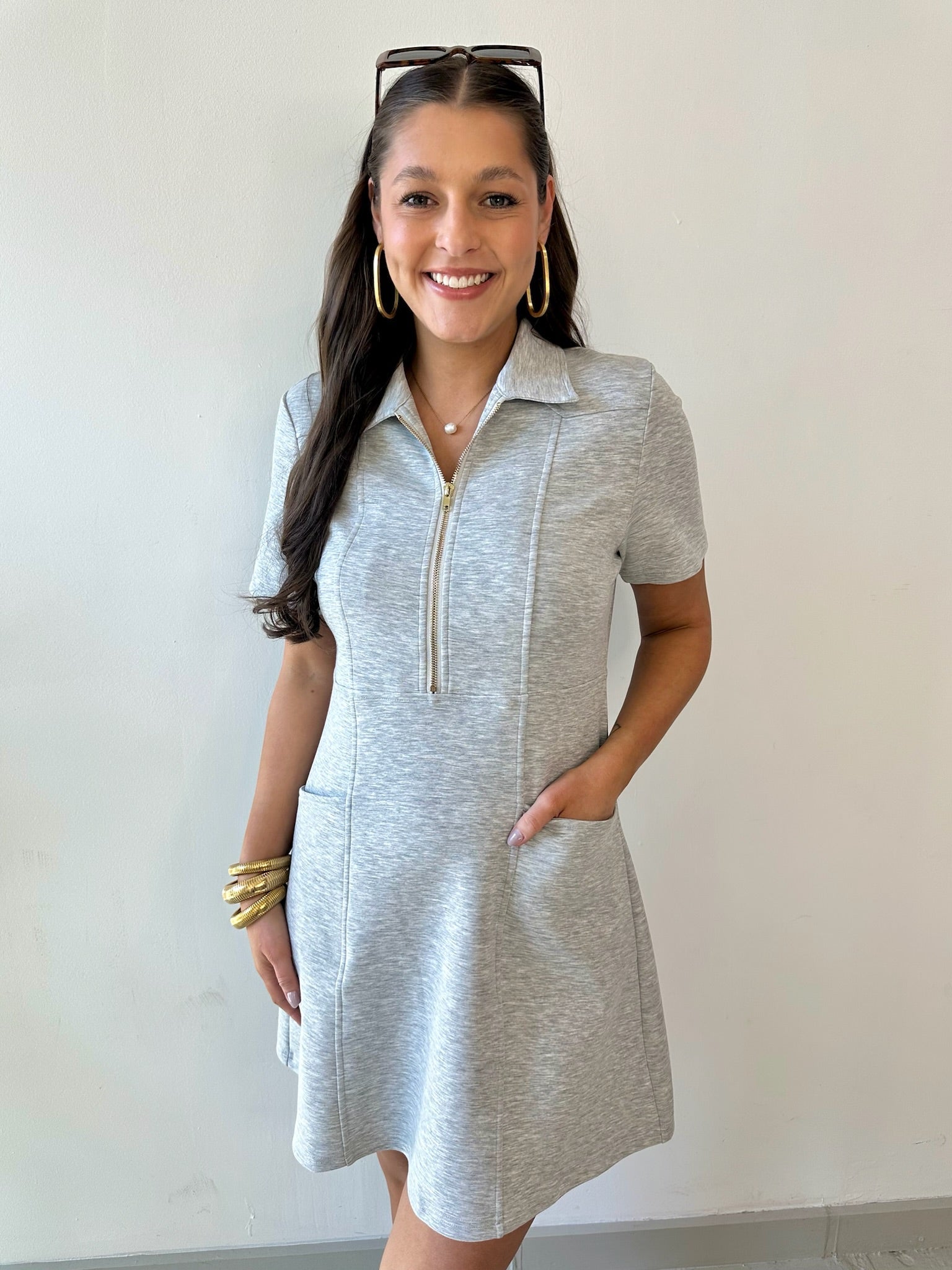 P. Cill Butter 3/4 Zip Dress - Heather Grey