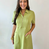 P. Cill Butter 3/4 Zip Dress - Lemon Grass