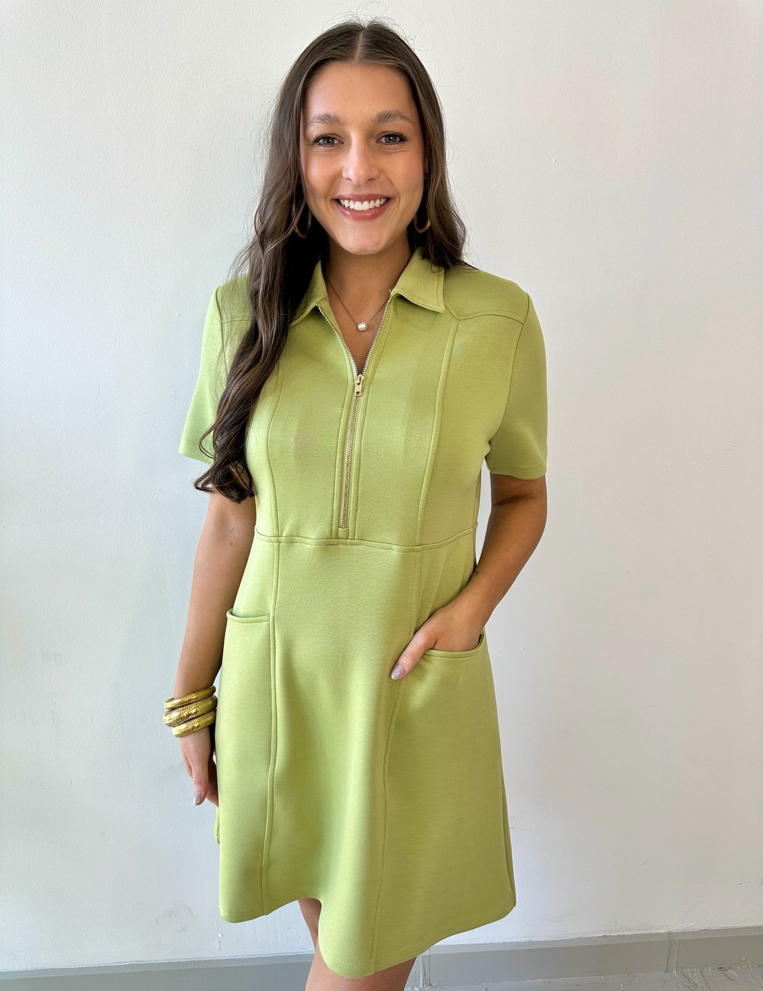 P. Cill Butter 3/4 Zip Dress - Lemon Grass