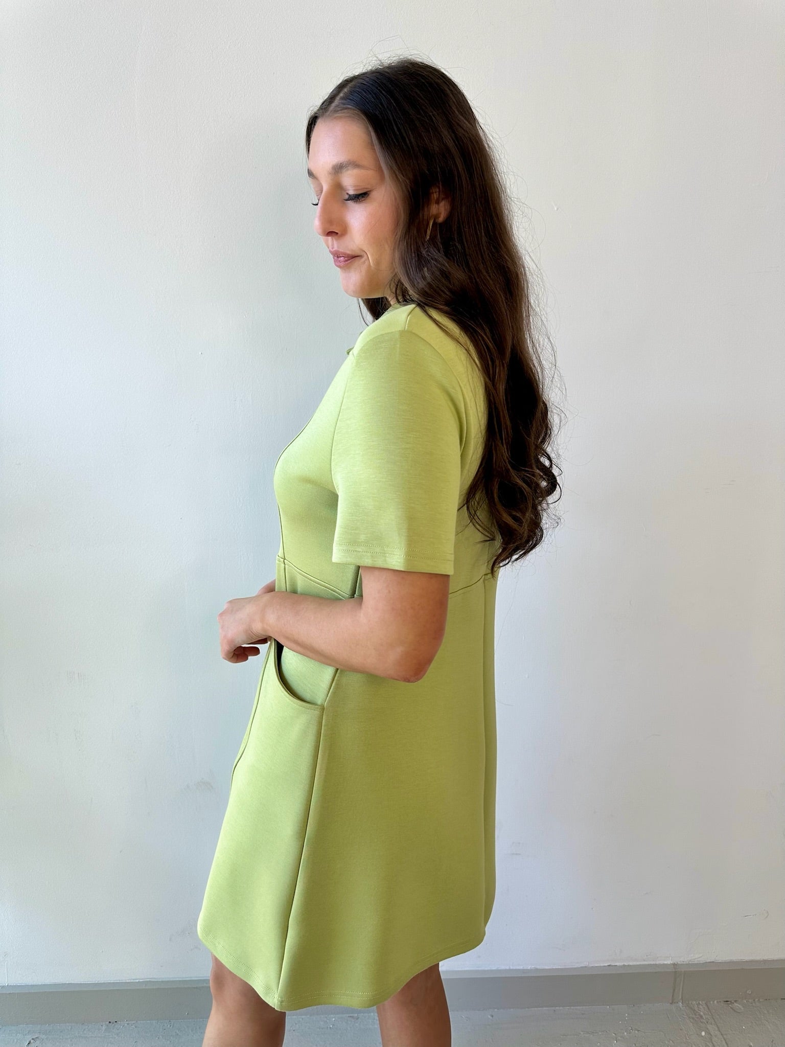 P. Cill Butter 3/4 Zip Dress - Lemon Grass