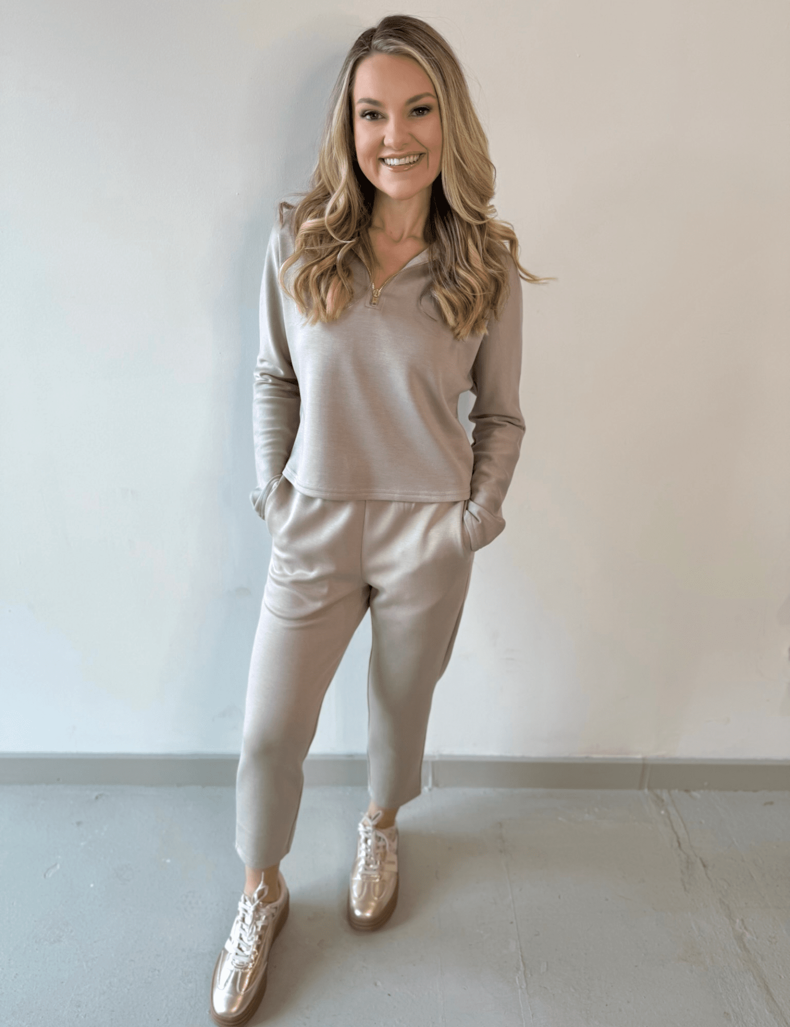 P. Cill Butter Quarter Zip Top - Taupe