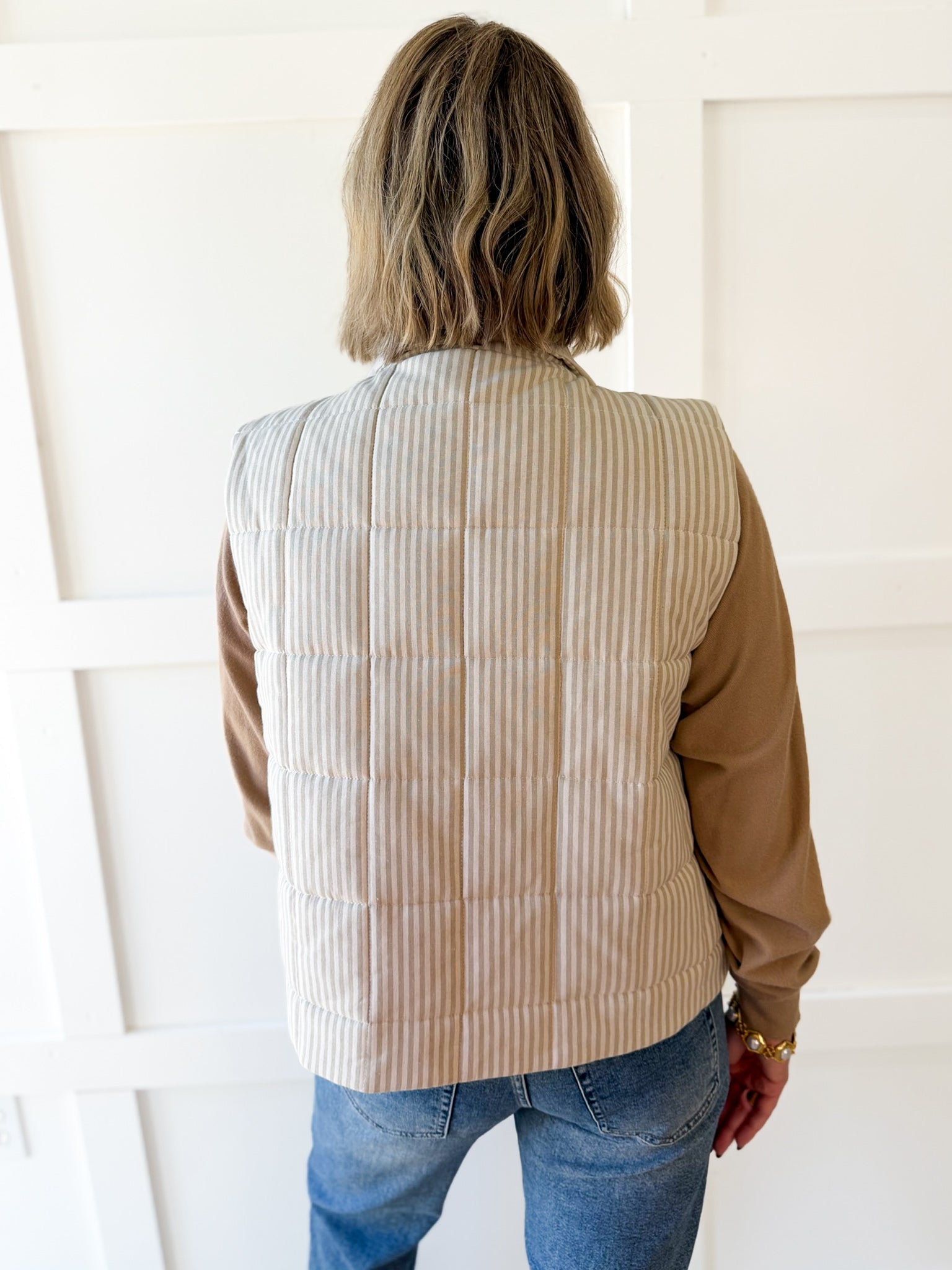 Padded Striped Vest - Ecru