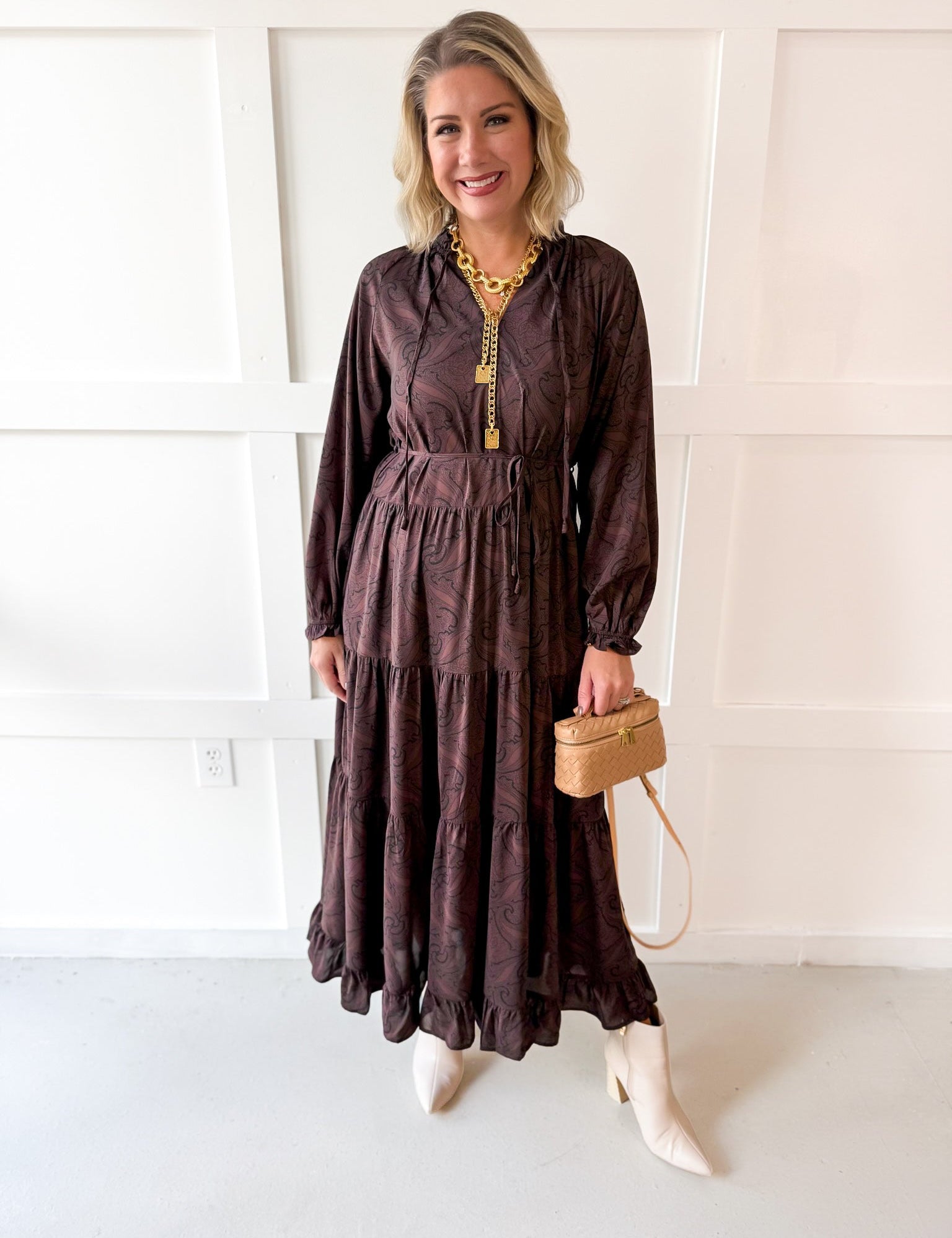 Paisley Print Ruffled Dress
