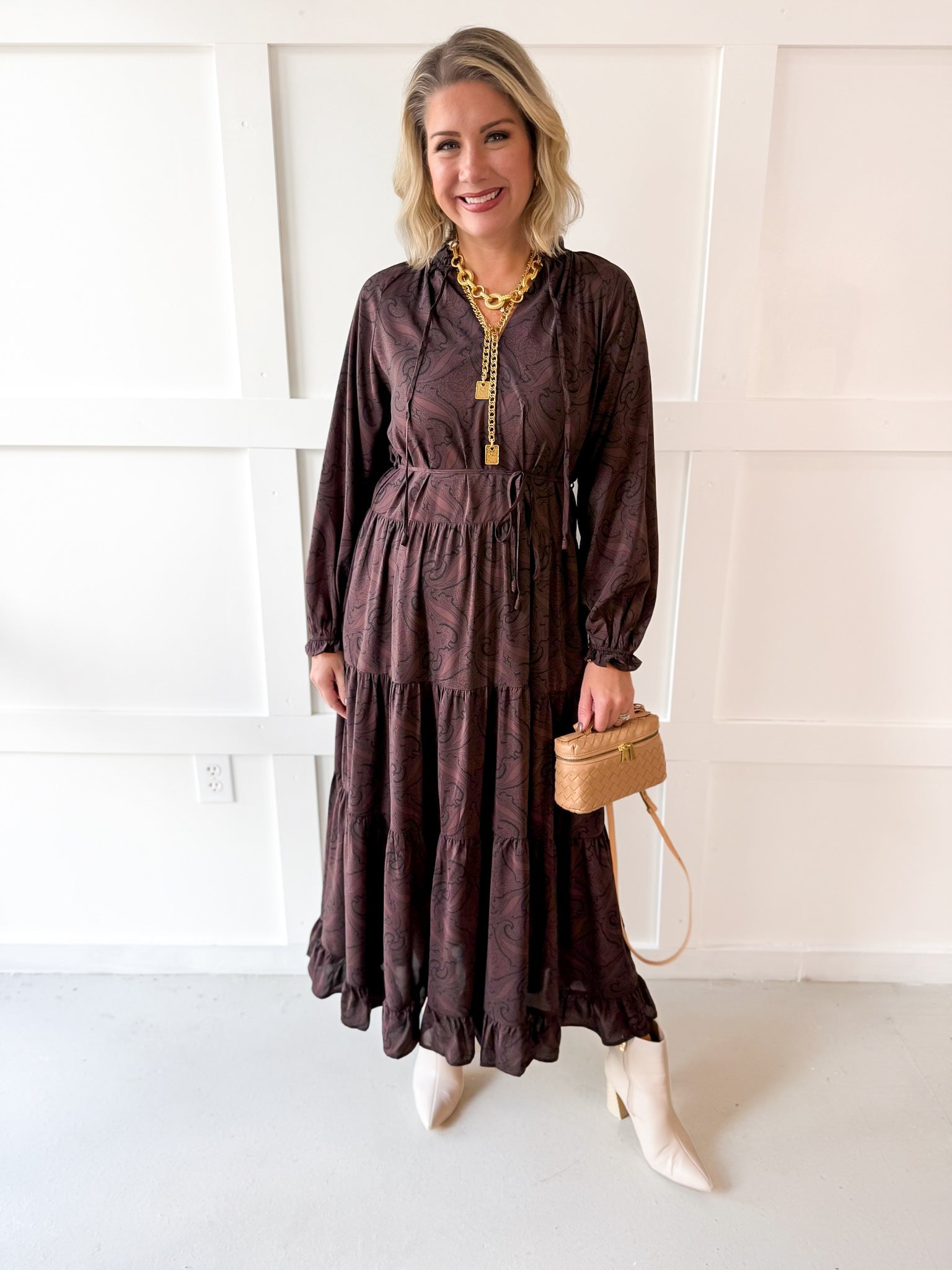 Paisley Print Ruffled Dress