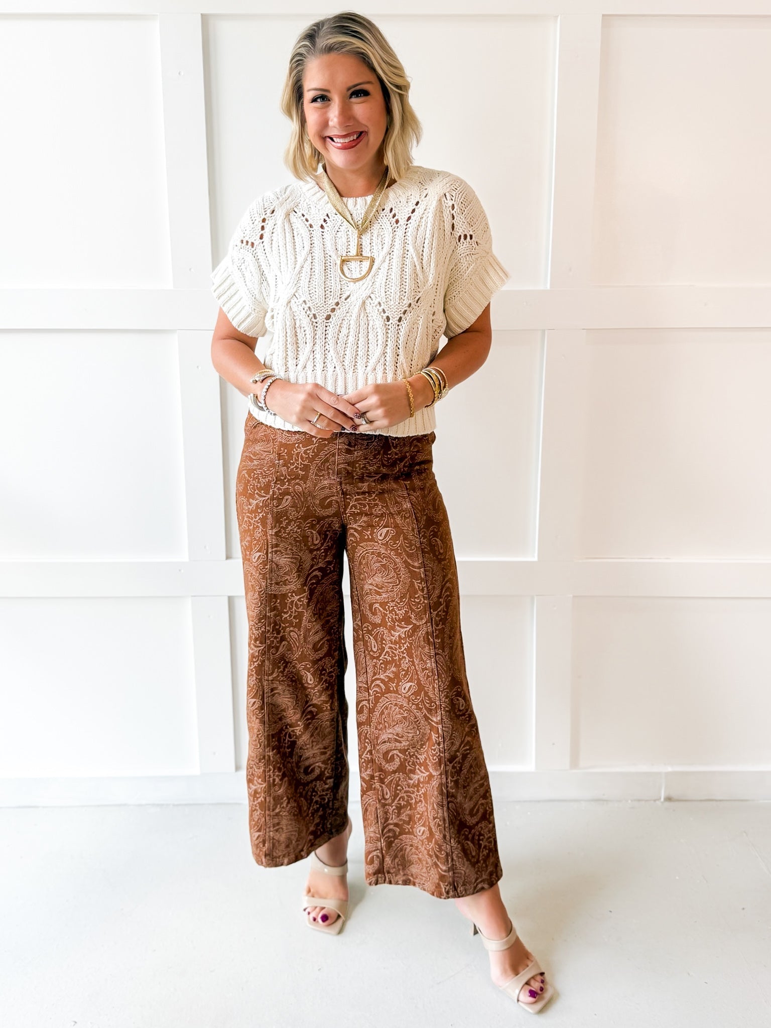 Paisley Print Wide-leg Pants