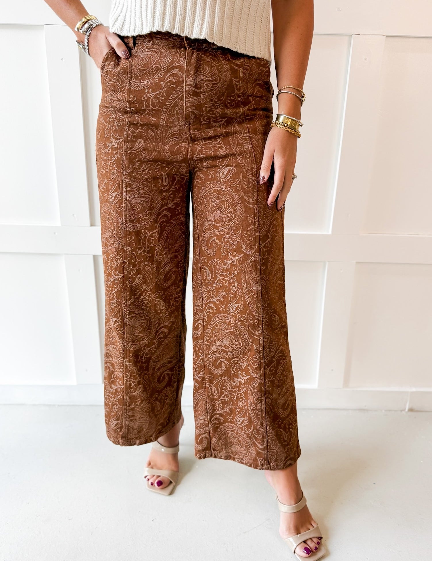 Paisley Print Wide-leg Pants