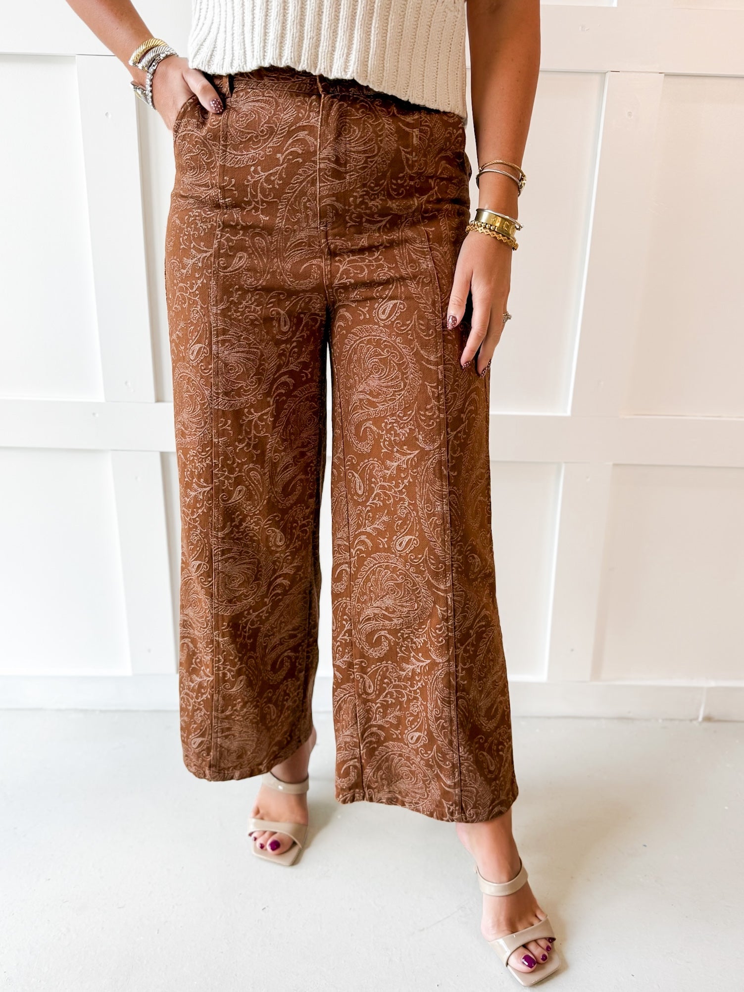 Paisley Print Wide-leg Pants