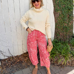 Paisley Printed Bandana Jeans - Dusty Rose