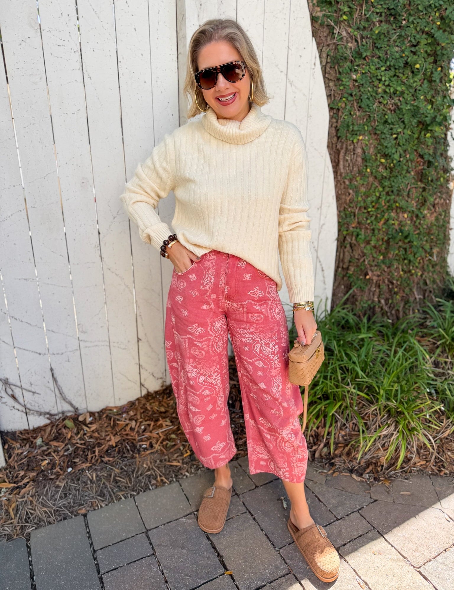 Paisley Printed Bandana Jeans - Dusty Rose