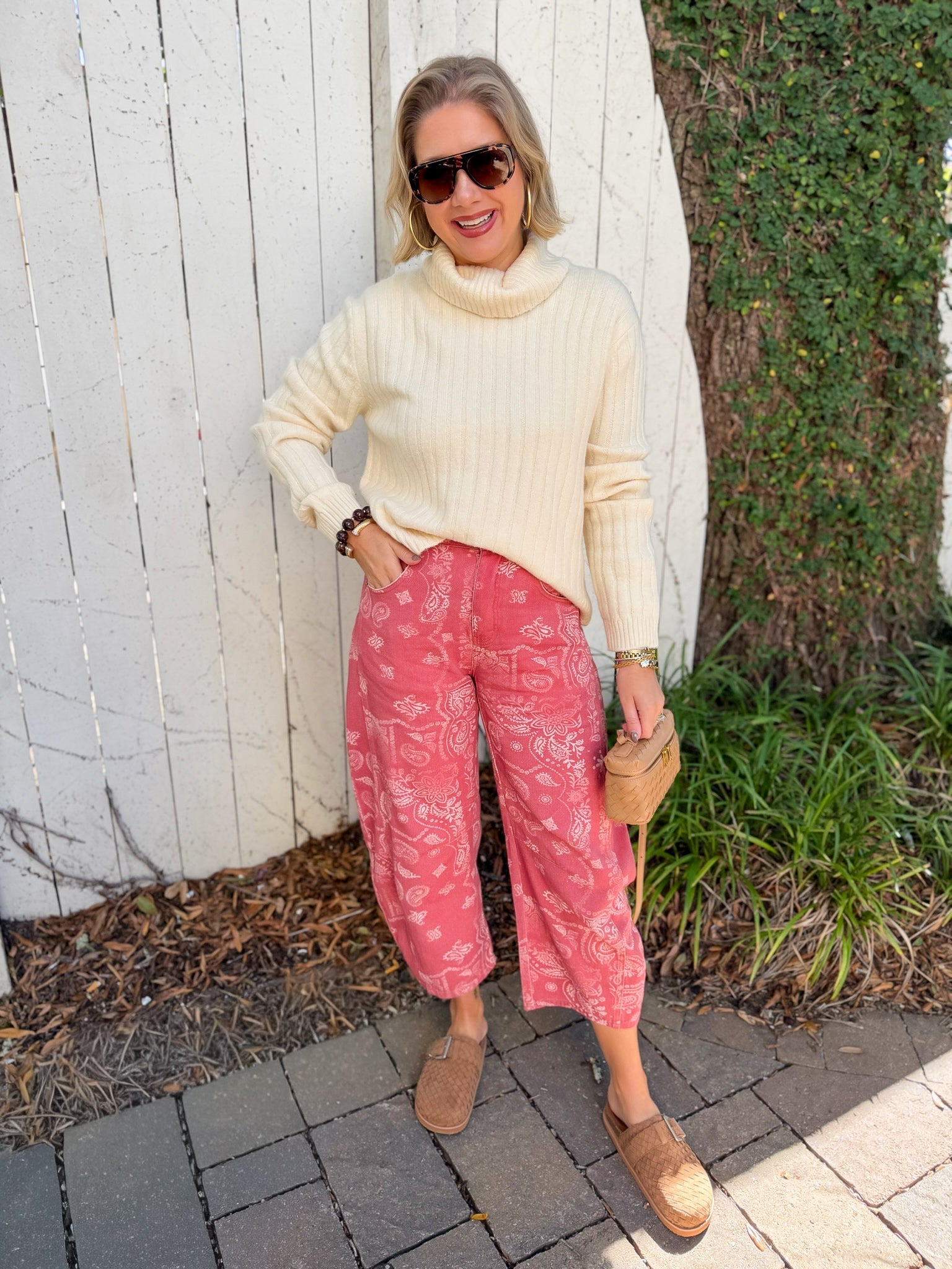 Paisley Printed Bandana Jeans - Dusty Rose