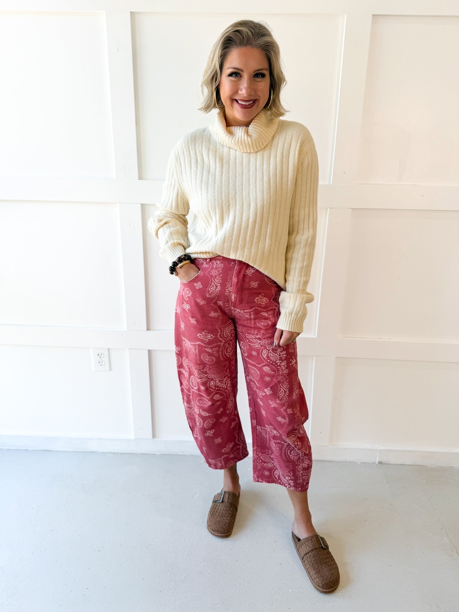 Paisley Printed Bandana Jeans - Dusty Rose