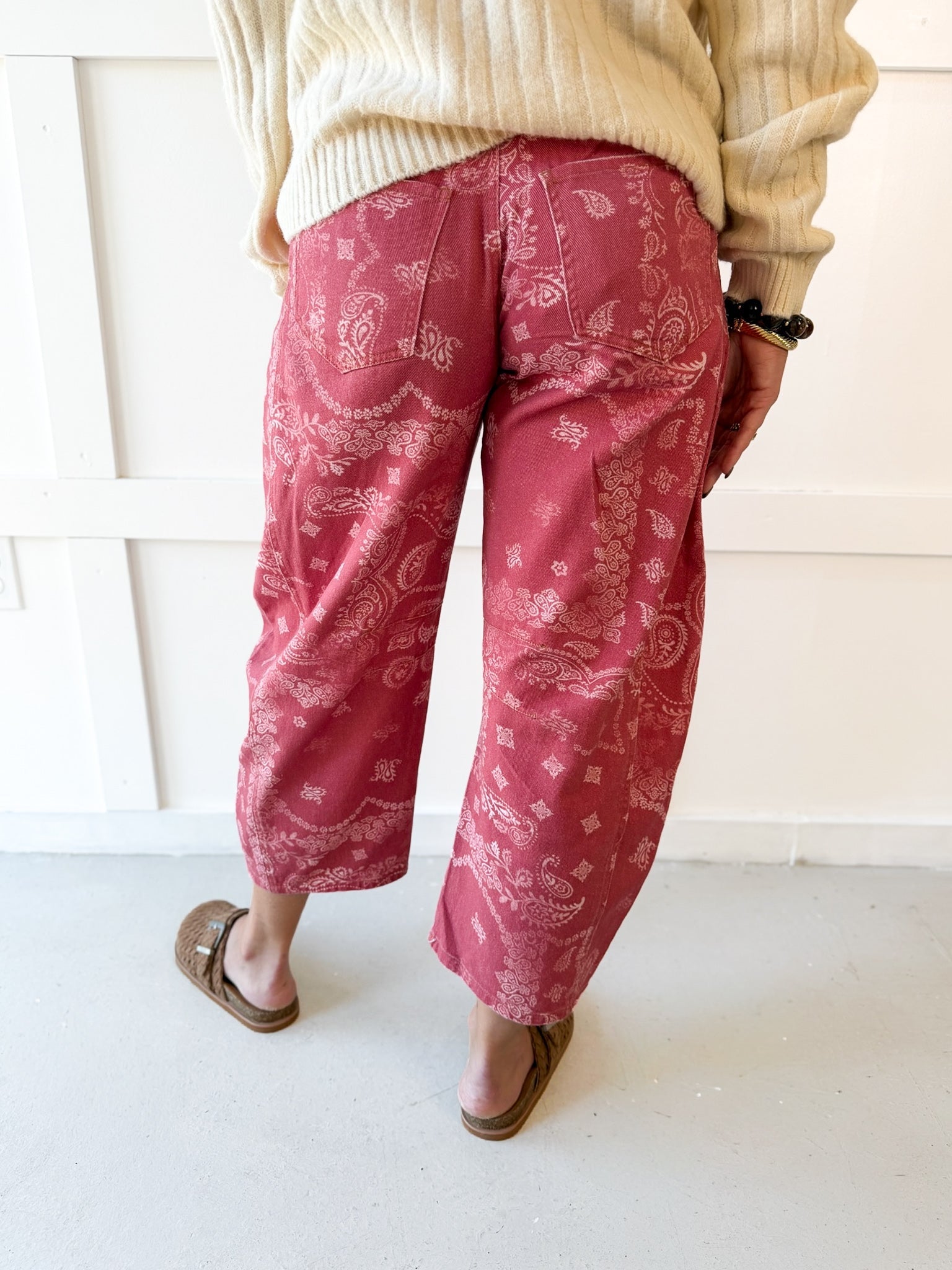 Paisley Printed Bandana Jeans - Dusty Rose