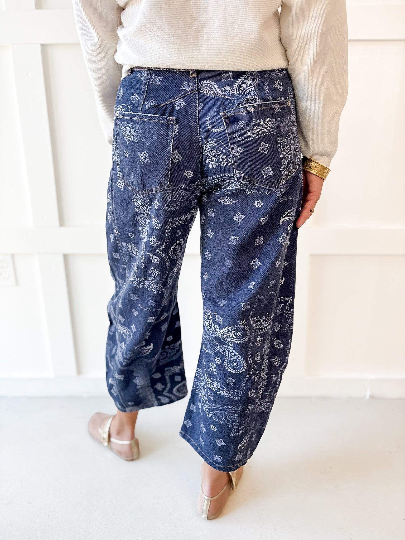 Paisley Printed Barrel Jeans
