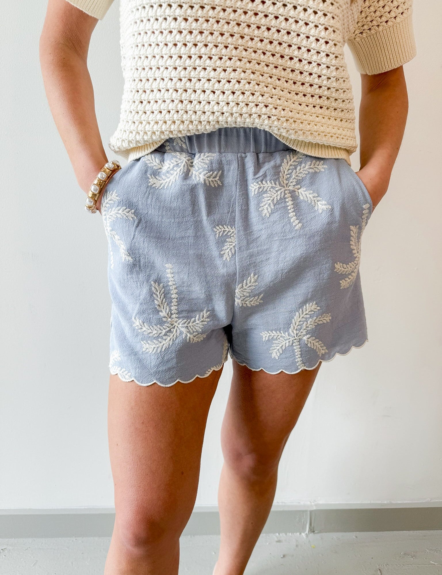 Palm Embroidered Gauze Shorts
