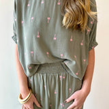 Palm Embroidered Top & Pant Set