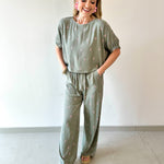 Palm Embroidered Top & Pant Set