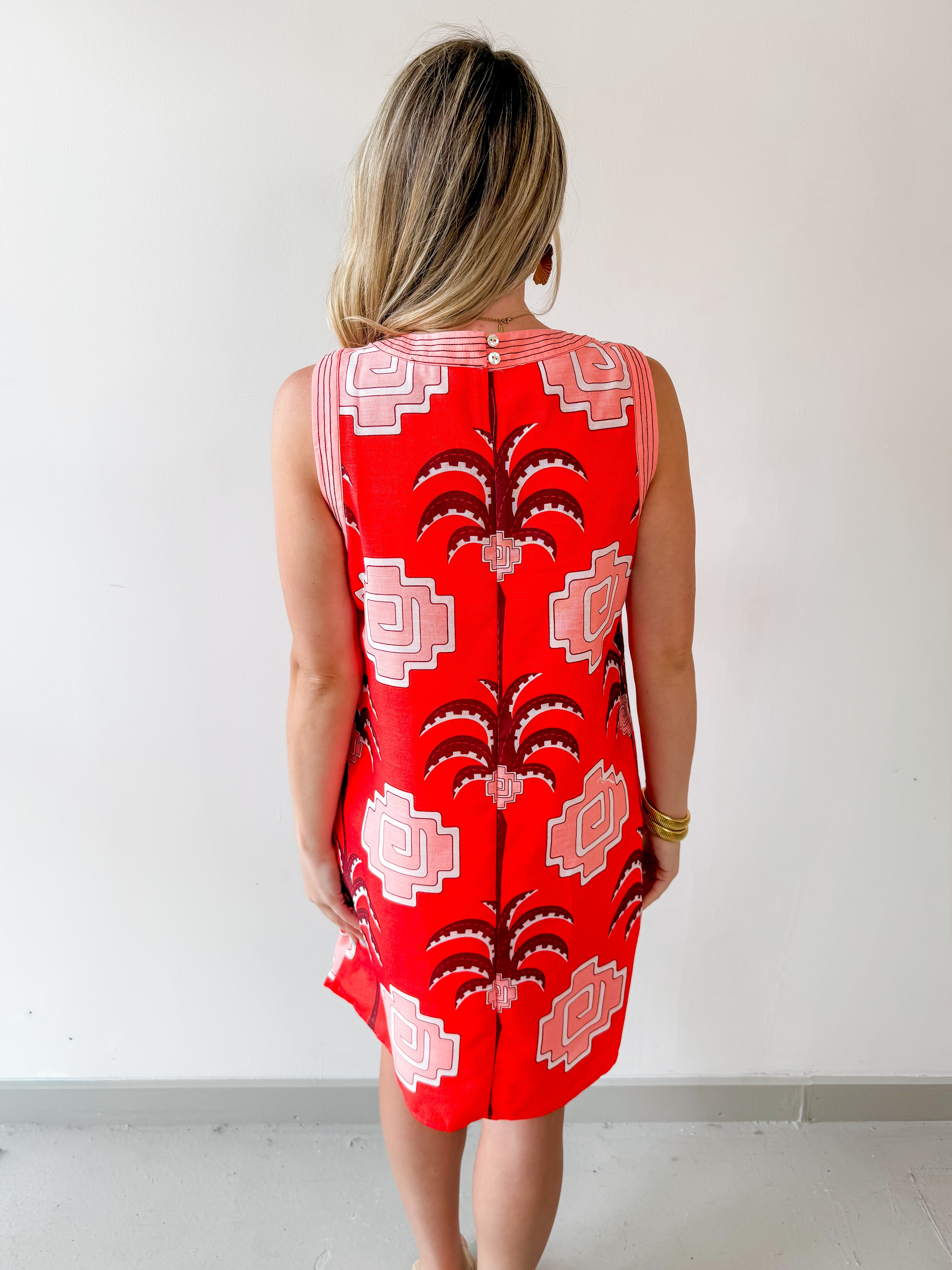 Palm Geometric Print Sleeveless Mini Dress