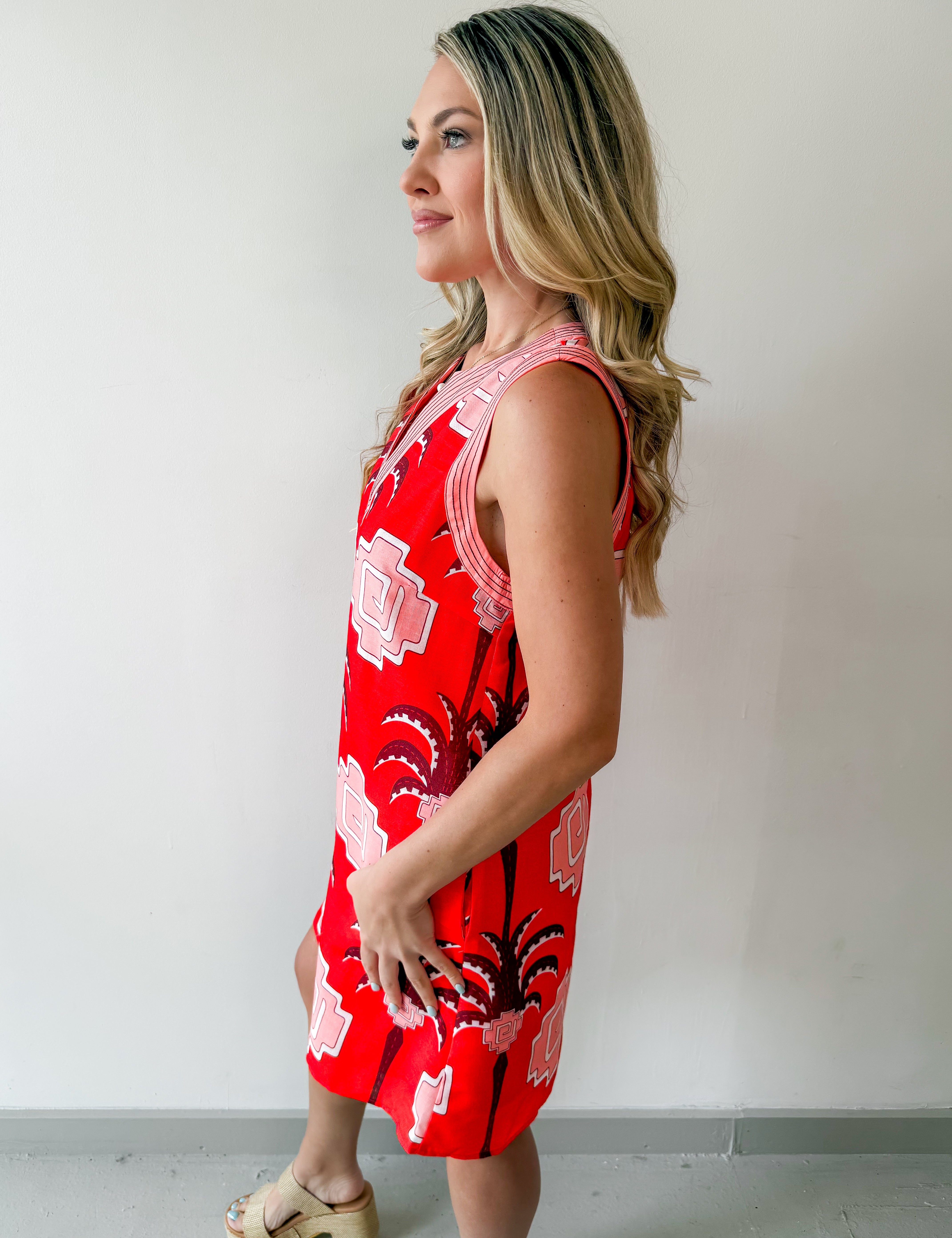 Palm Geometric Print Sleeveless Mini Dress