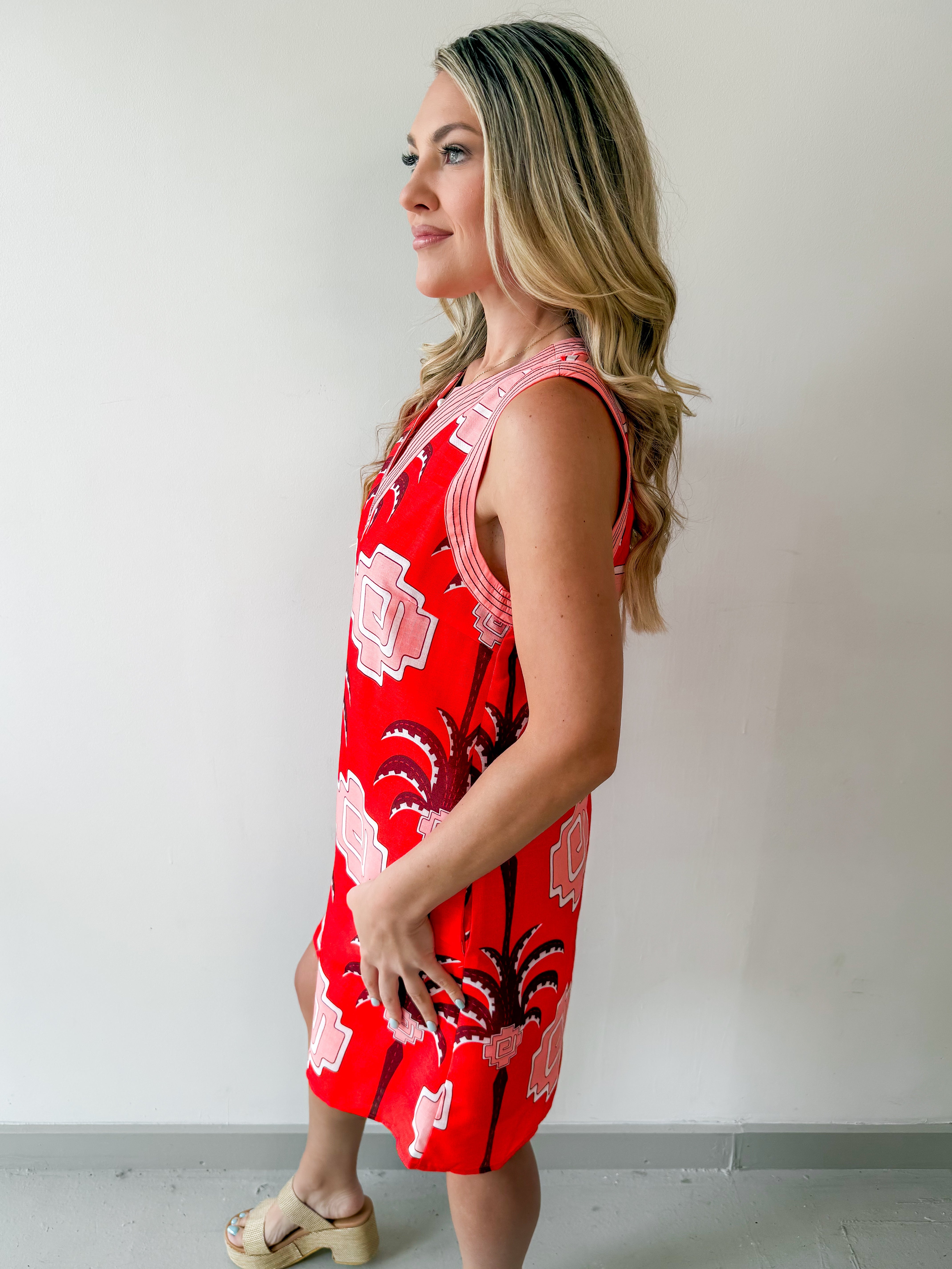 Palm Geometric Print Sleeveless Mini Dress