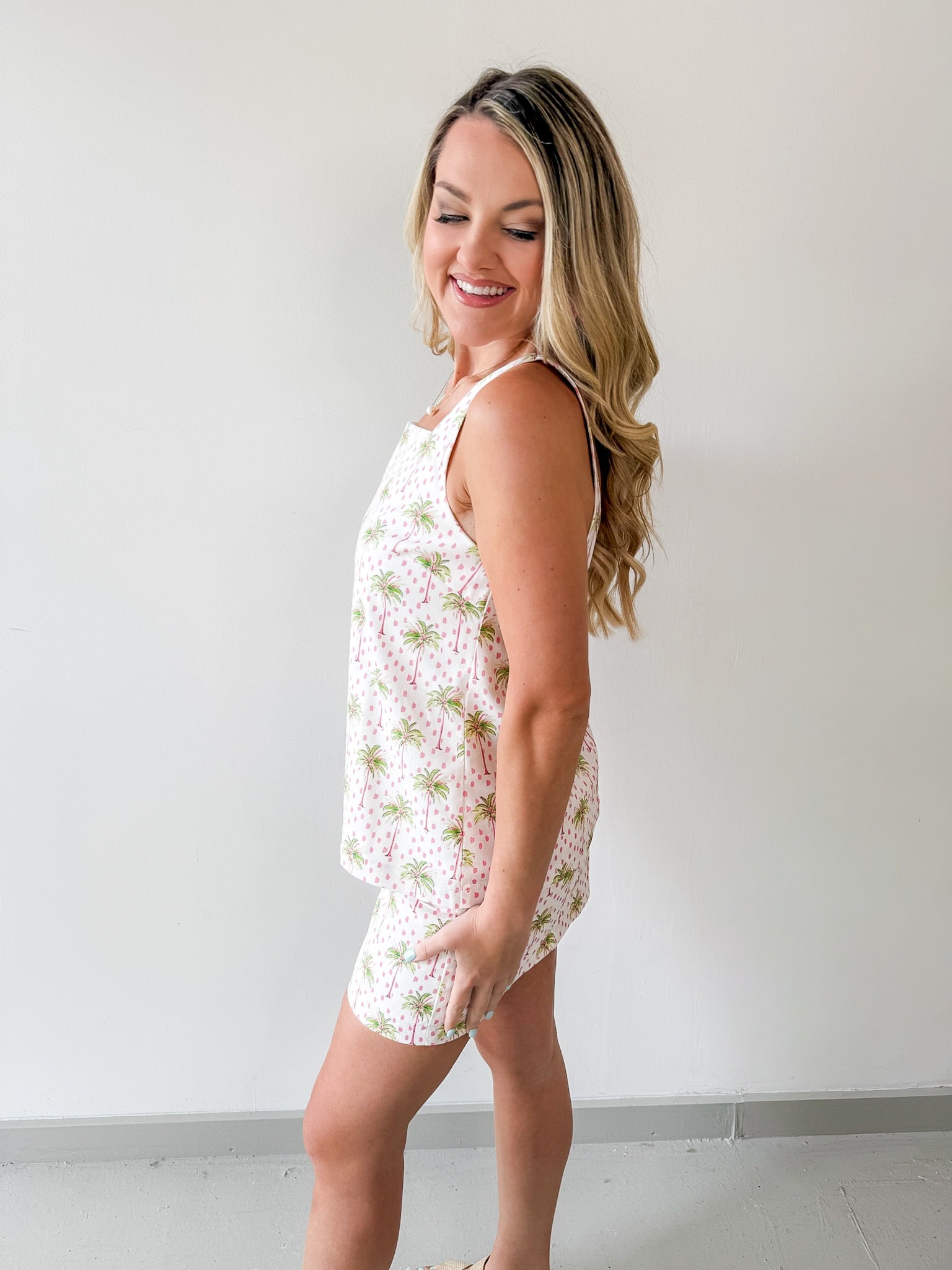 Palm Print Square Top & Skirt Set
