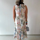 Palm Print Trim Midi Dress