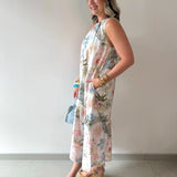 Palm Print Trim Midi Dress