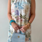 Palm Print Trim Midi Dress