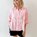 Palm Tree Embroidered Gauze Shirt