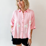 Palm Tree Embroidered Gauze Shirt
