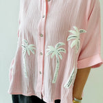 Palm Tree Embroidered Gauze Shirt