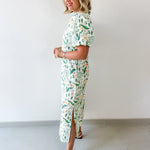 Peacock Print Puff Sleeve Midi Dress