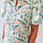 Peacock Print Puff Sleeve Midi Dress
