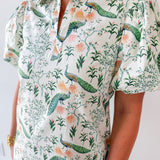 Peacock Print Puff Sleeve Midi Dress