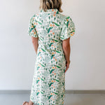 Peacock Print Puff Sleeve Midi Dress