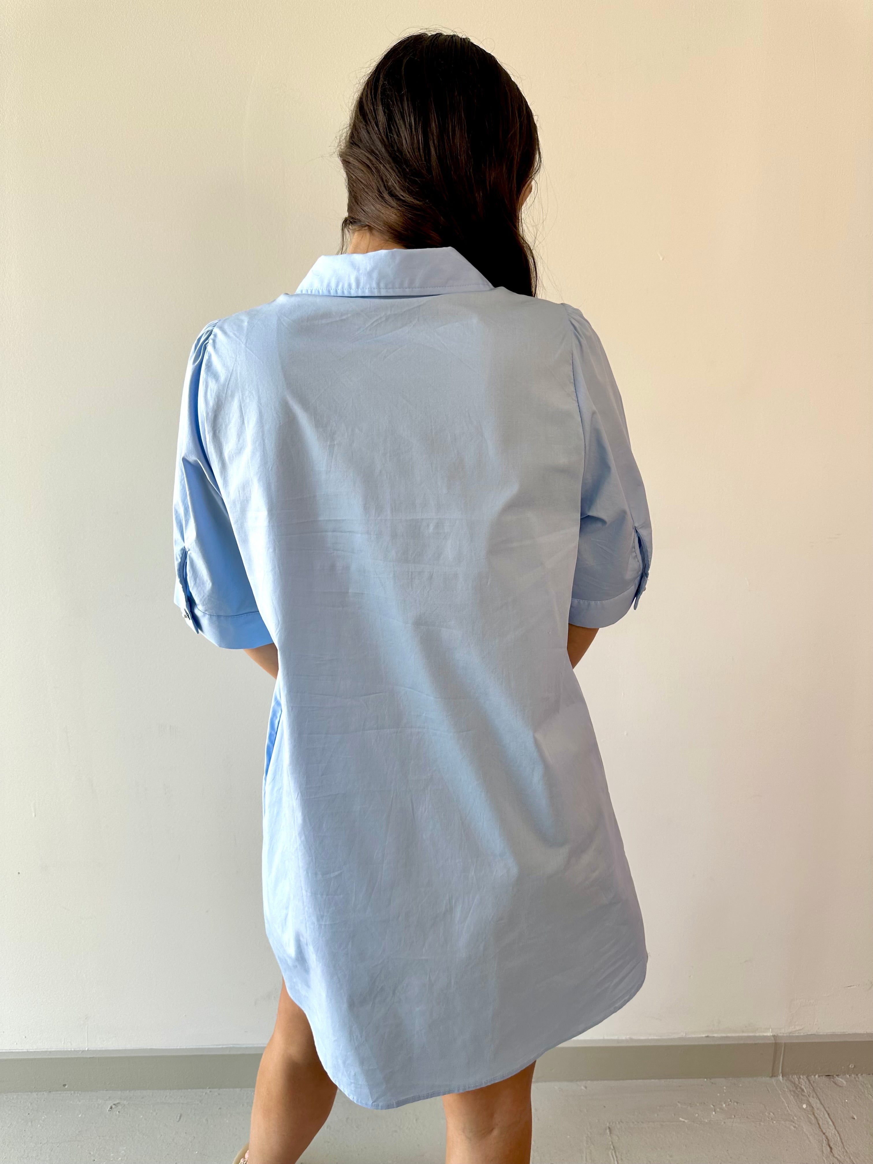 Pearl Accent Shift Dress - Blue