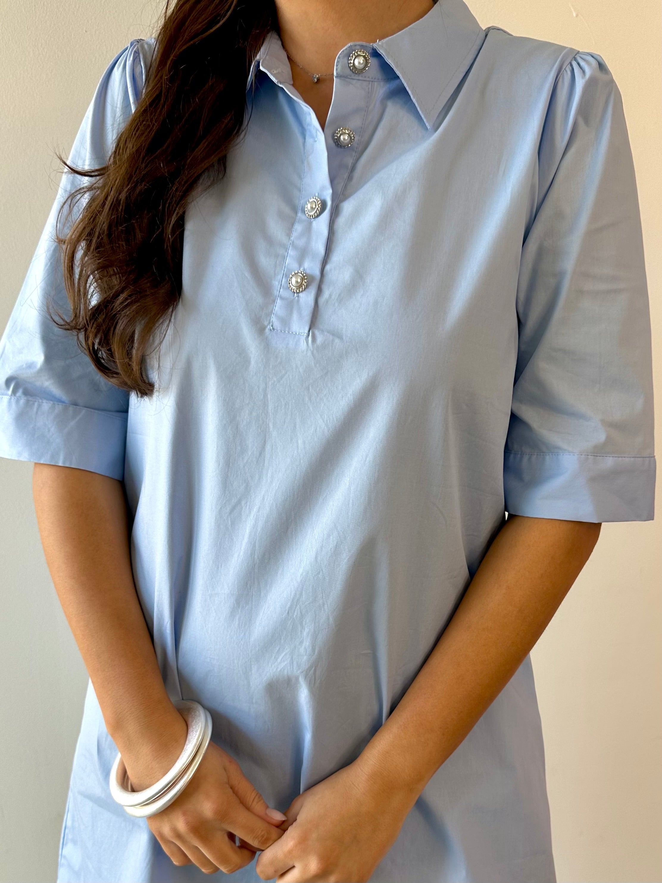 Pearl Accent Shift Dress - Blue