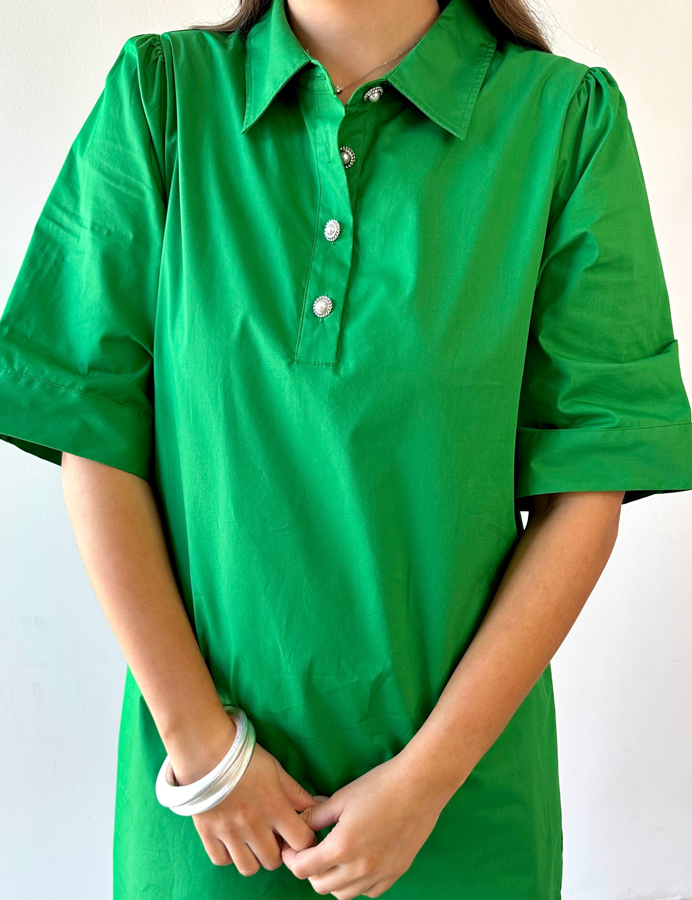 Pearl Accent Shift Dress - Green