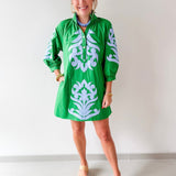 Pearl Detail Two Tone Button Down Dress