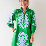 Pearl Detail Two Tone Button Down Dress