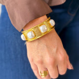 Pearl Station Bangle - Vintage Gold