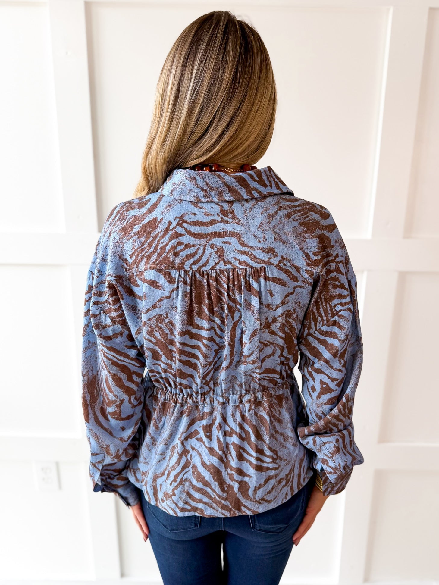 Peplum Shirt - Camel Blue