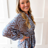 Peplum Shirt - Camel Blue