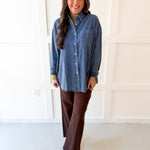 Pigment Wash Oversized Shirt - Blue
