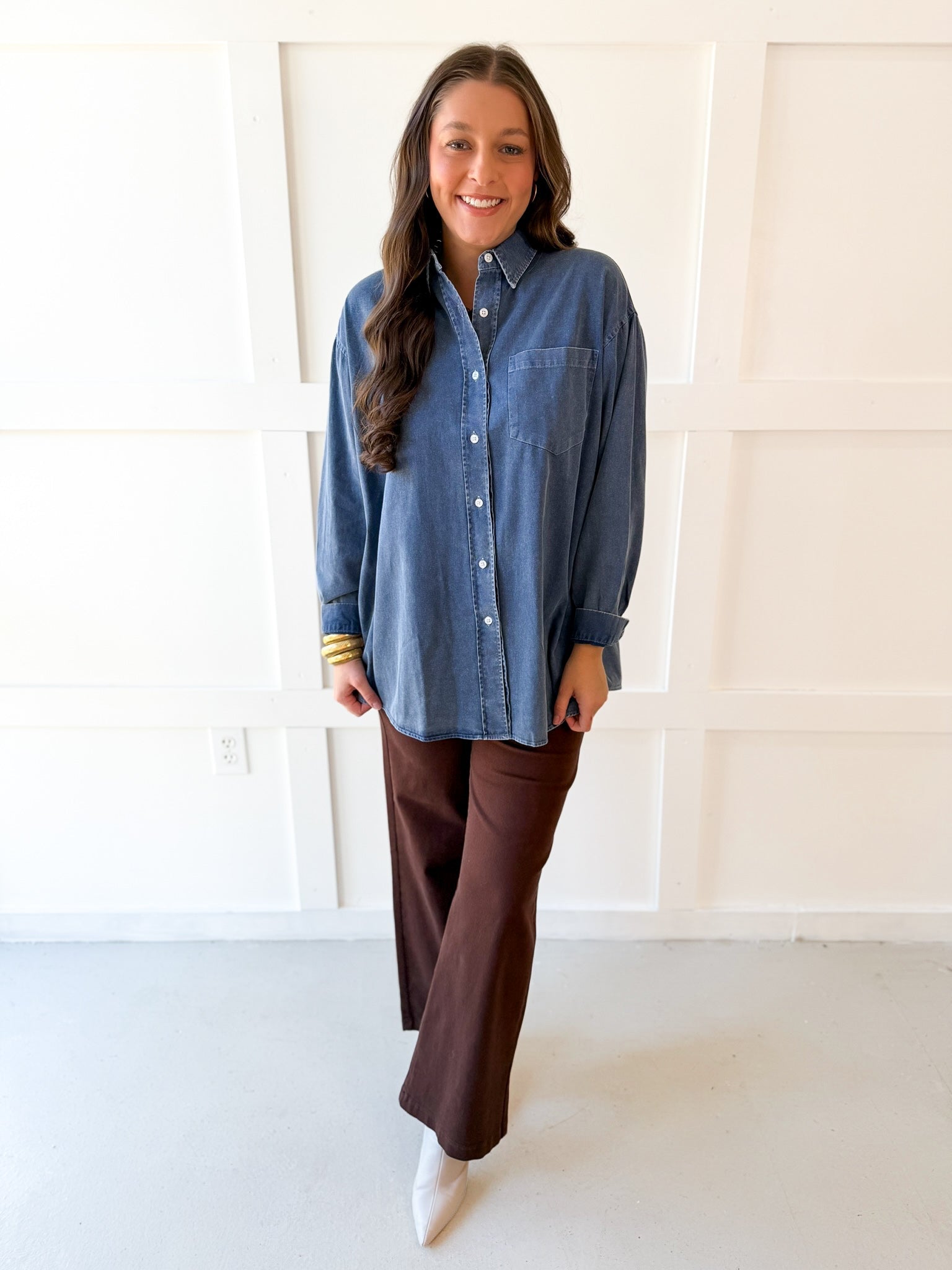 Pigment Wash Oversized Shirt - Blue