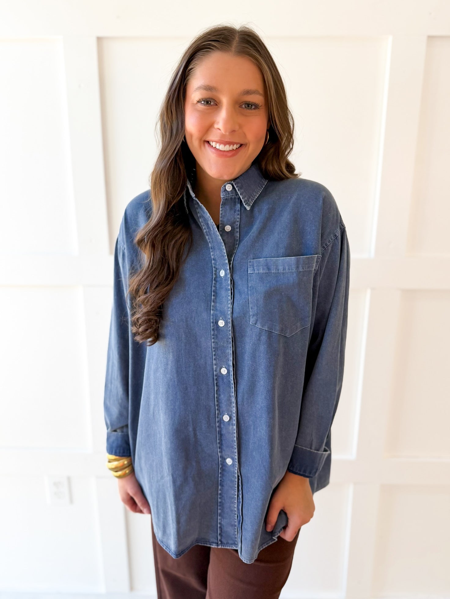 Pigment Wash Oversized Shirt - Blue