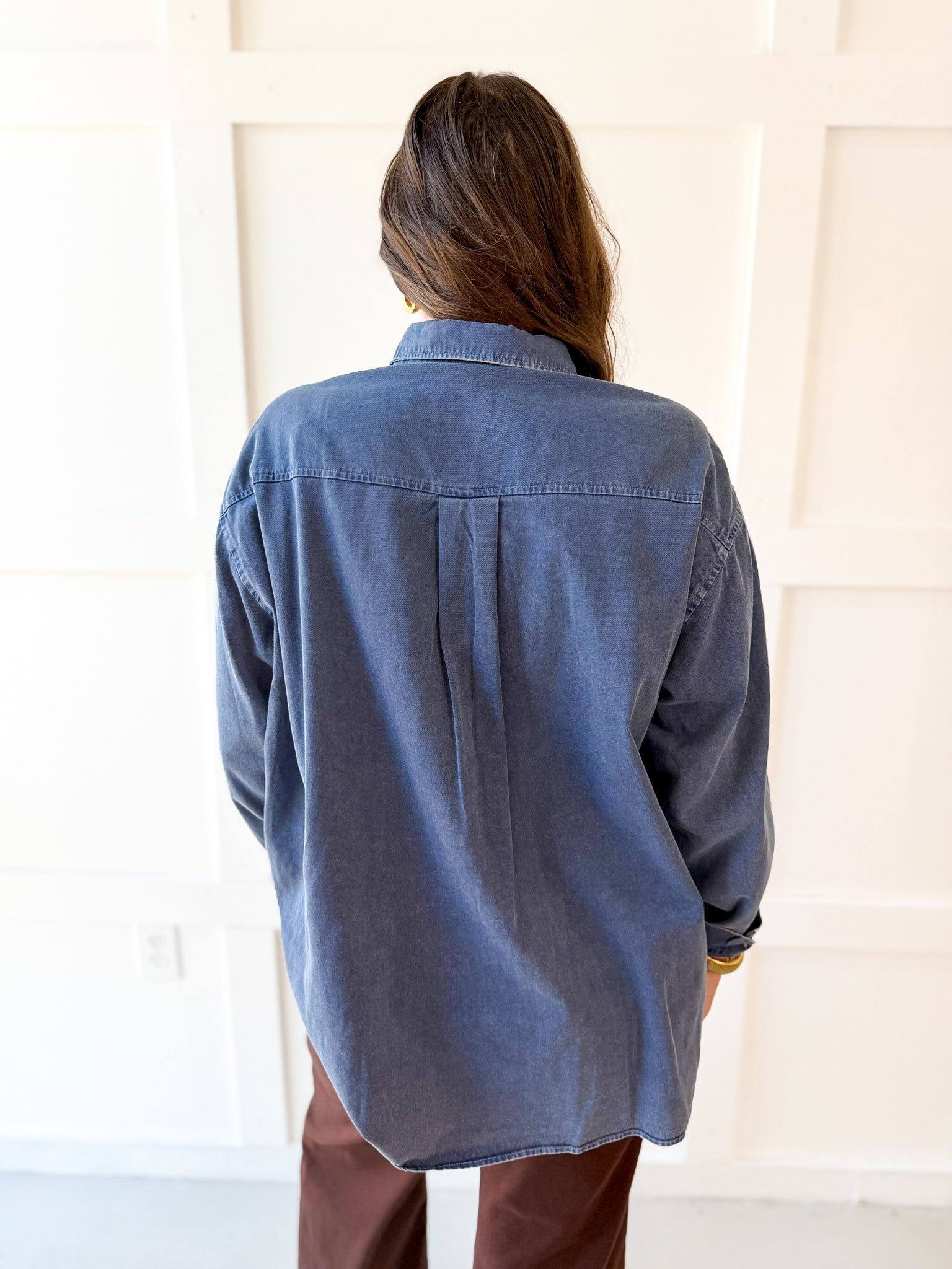 Pigment Wash Oversized Shirt - Blue